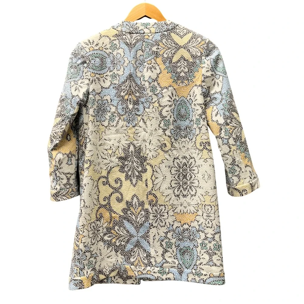 Zara Basic Jacket Womens‎ Small Open Floral Jacquard Pixelated Multicolor Boho